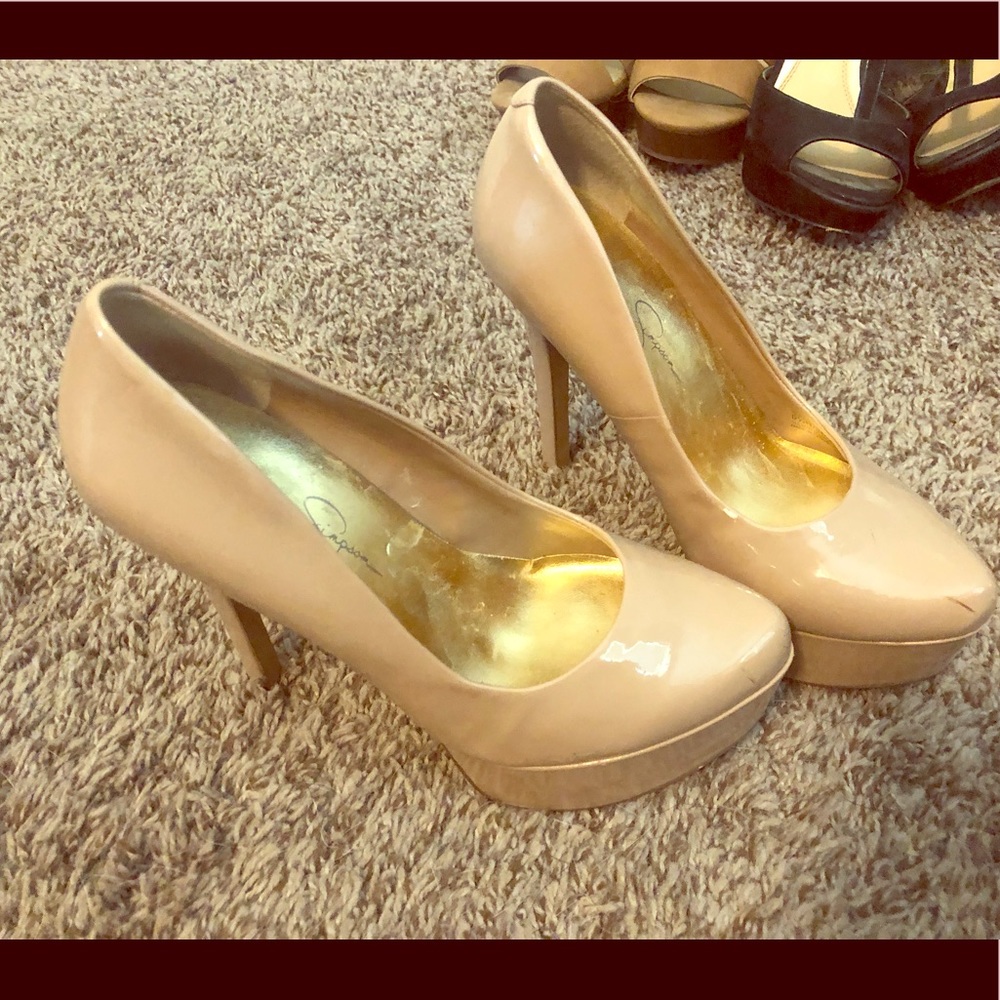 Jessica Simpson nude heels faux leather